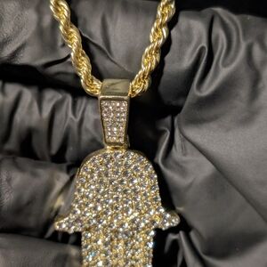 Gold and Silver Hamsa Pendant Necklace